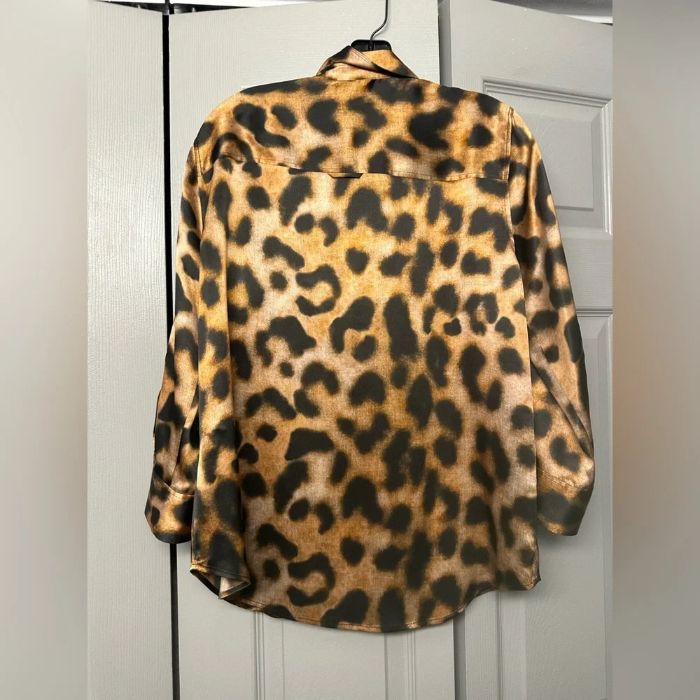L'AGENCE Brown and Black Animal Print Shirt - Picture 4 of 4